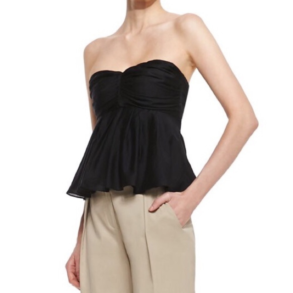 L'AGENCE Open Back Pleated Strapless Black Boning Modal Silk Voile Top Size 0